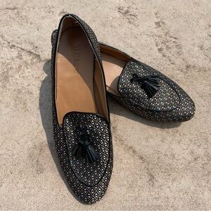 [9.5] J.Crew Black & White, Pink & Blue Diamond Print Almond Toe Tassle Loafers